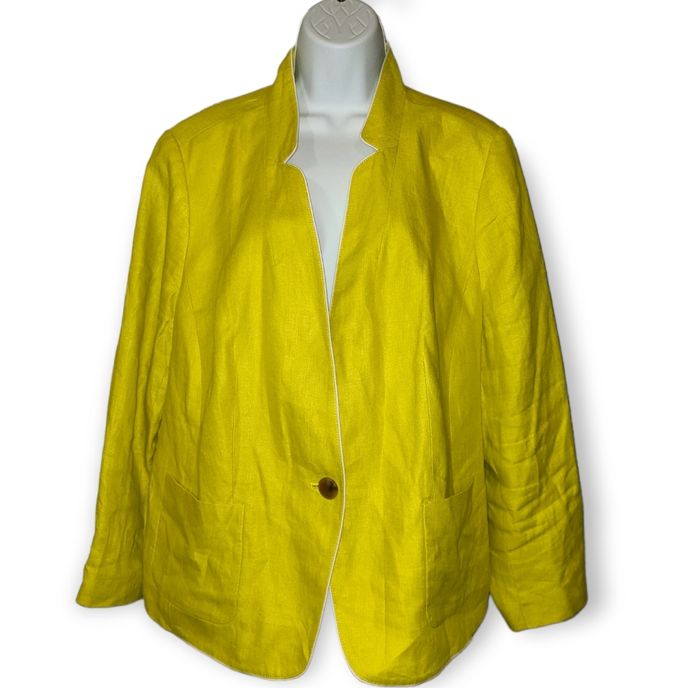 Talbots Bright Yellow 100% Linen Blazer